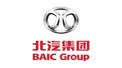 BAIC Group logo 2010 chrome oval badge with red BAIC Group wordmark