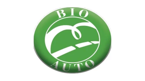 Bio Auto logo green circular badge with leaf and car motif