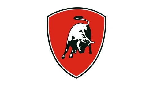 original Lamborghini logo from 1963, a white bull on a red shield