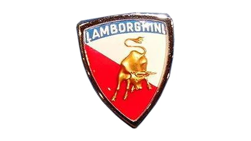 Lamborghini emblem from 1963, a four-color badge with a gold bull on light blue