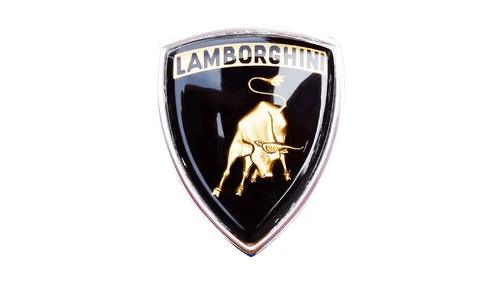 classic Lamborghini badge with a gold bull on black, used from 1964