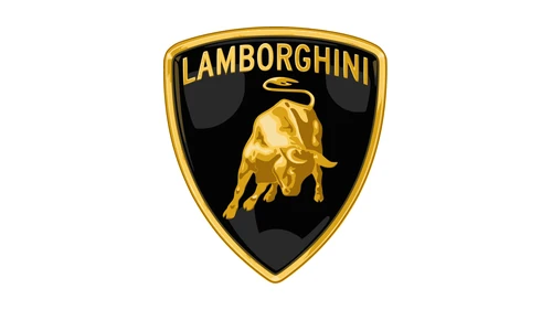 Lamborghini car logo from 1998 to 2024, a glossy gold bull on a black shield