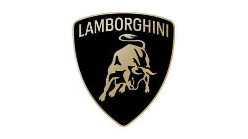new Lamborghini logo 2024, a flat gold bull on a black shield with a thin frame