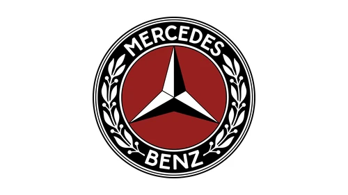 Mercedes-Benz logo with laurel wreath, 1926, with Mercedes on top and Benz below