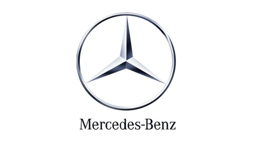 Mercedes-Benz emblem in shaded silver above a black serif wordmark, late 1980s
