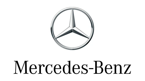 New Mercedes logo: chrome three-pointed star in a ring above the Mercedes-Benz wordmark
